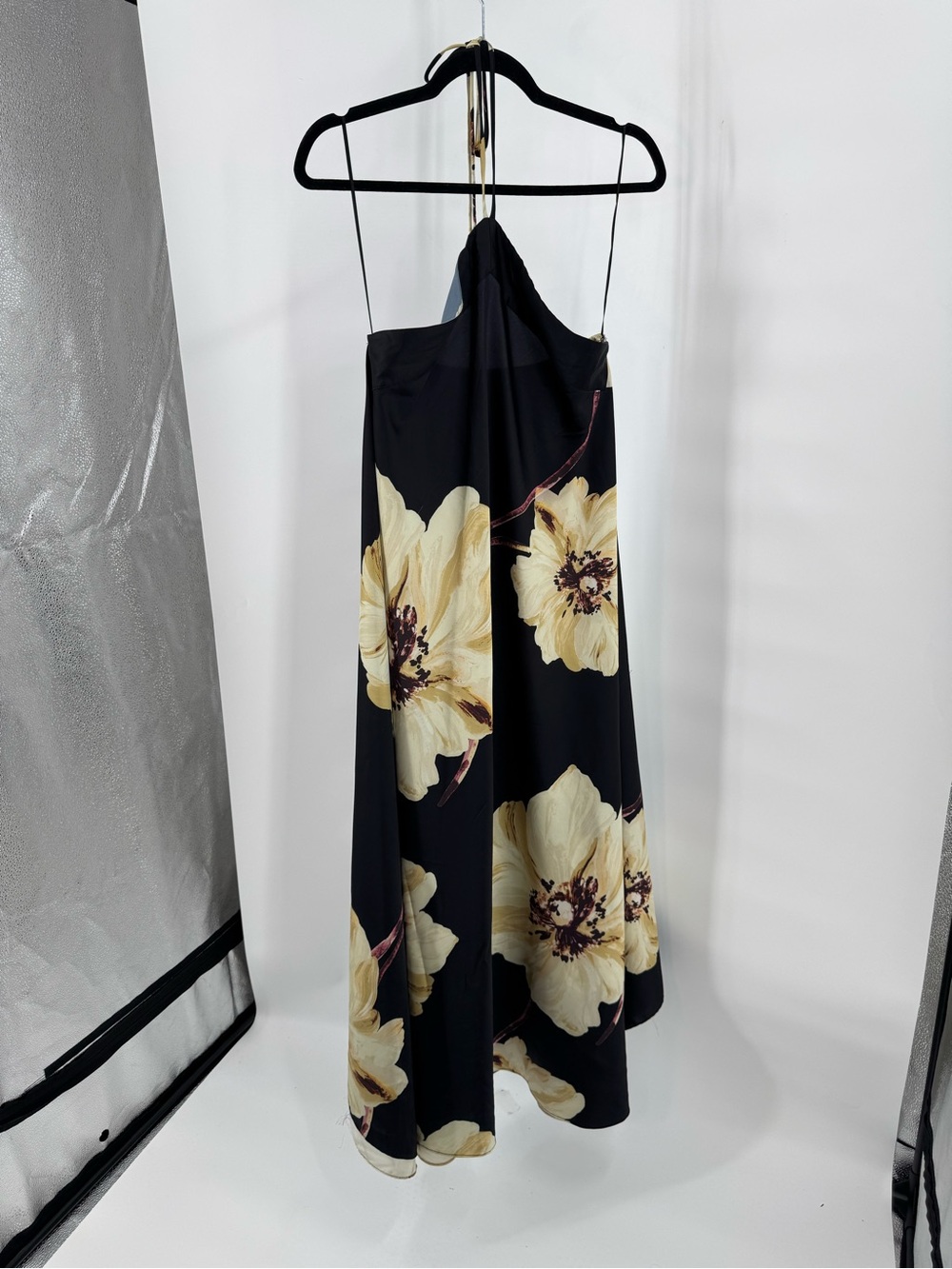Misa Los Angeles Black Halter Maxi Dress with Cream Floral Print - Picture 4 of 12